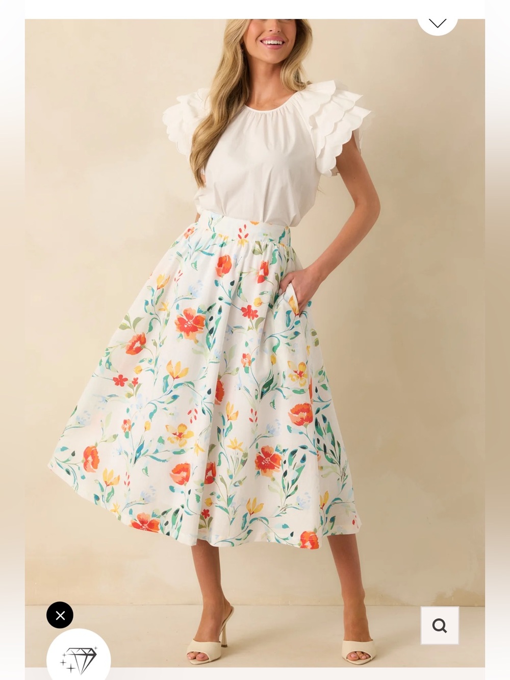 PROSPERINA MADDIE MULTI FLORAL PRINT COTTON MIDI SKIRT NWT SMALL